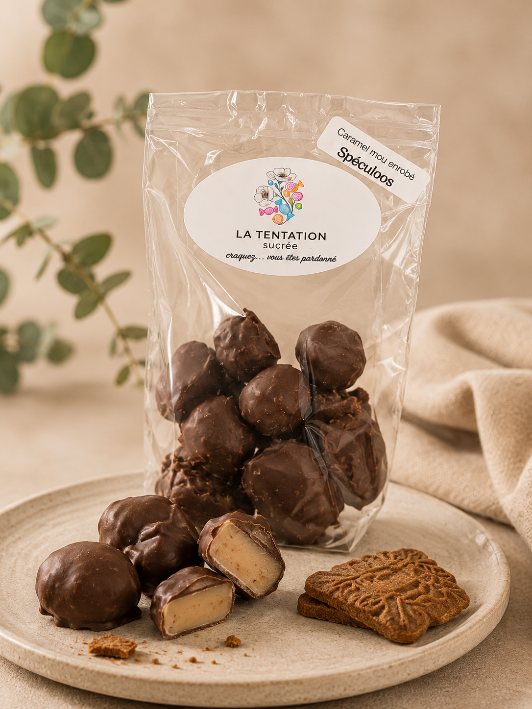 Caramels Mous artisanaux Spéculoos – Enrobées Chocolat Noir