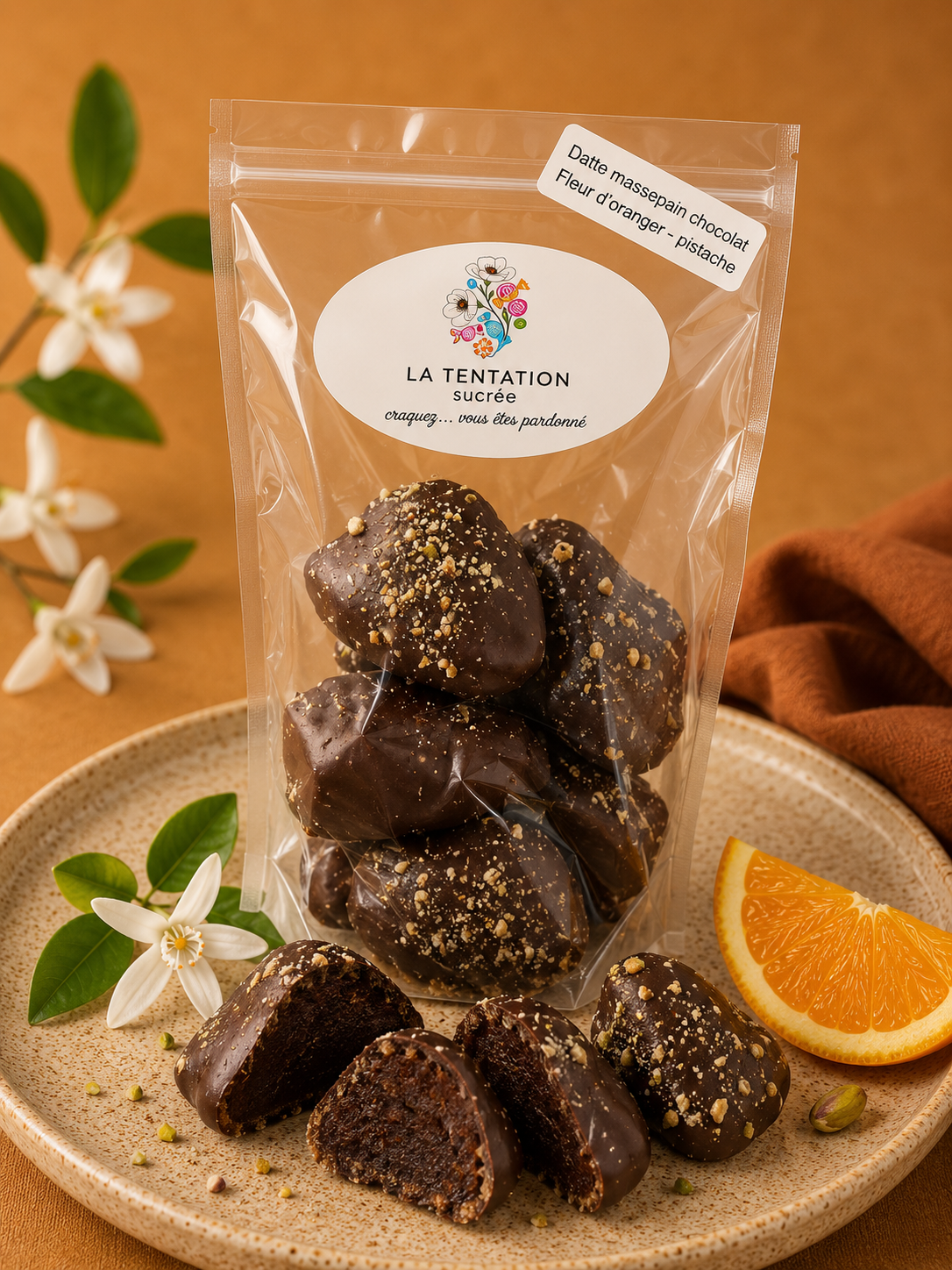 Dattes au Massepain – Fleur d'Oranger & Éclats de Pistaches
