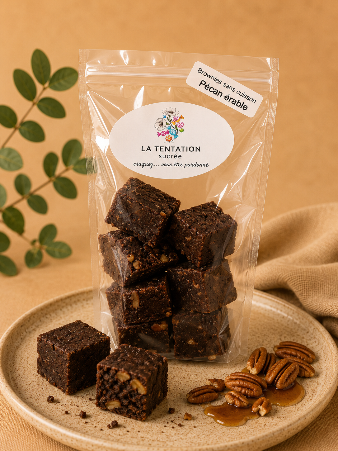 Brownie sans Cuisson – Noix de Pécan & Sirop d'Érable